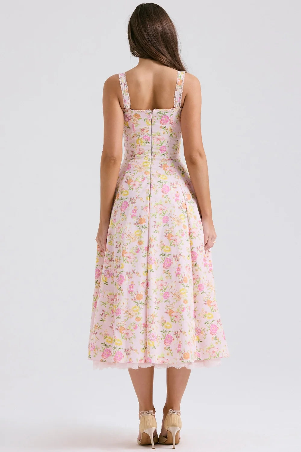 pink meadow print cotton bustier sundress