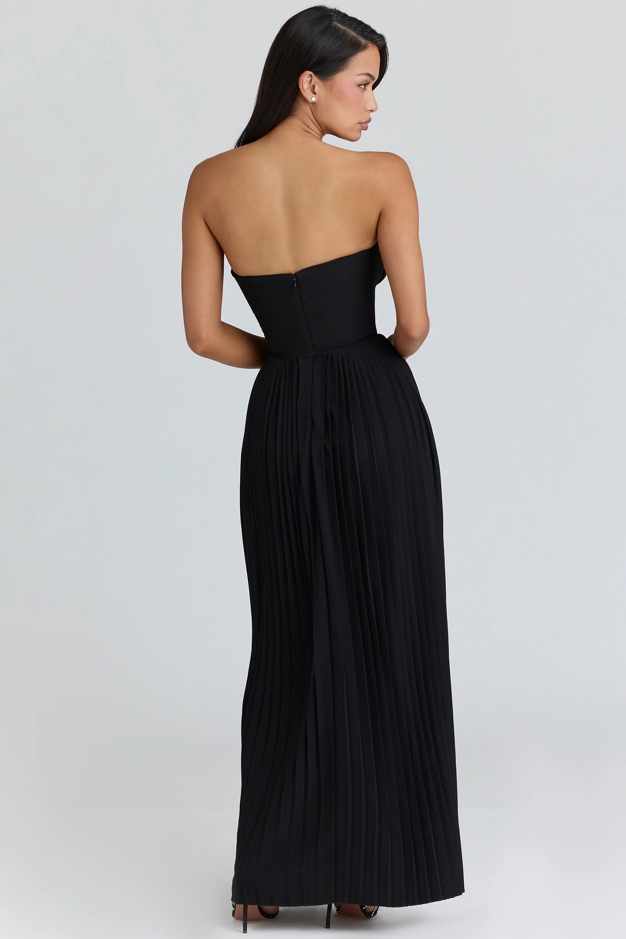 black georgette pleated maxi dress