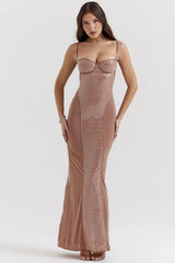 cafe au lait sequin maxi dress