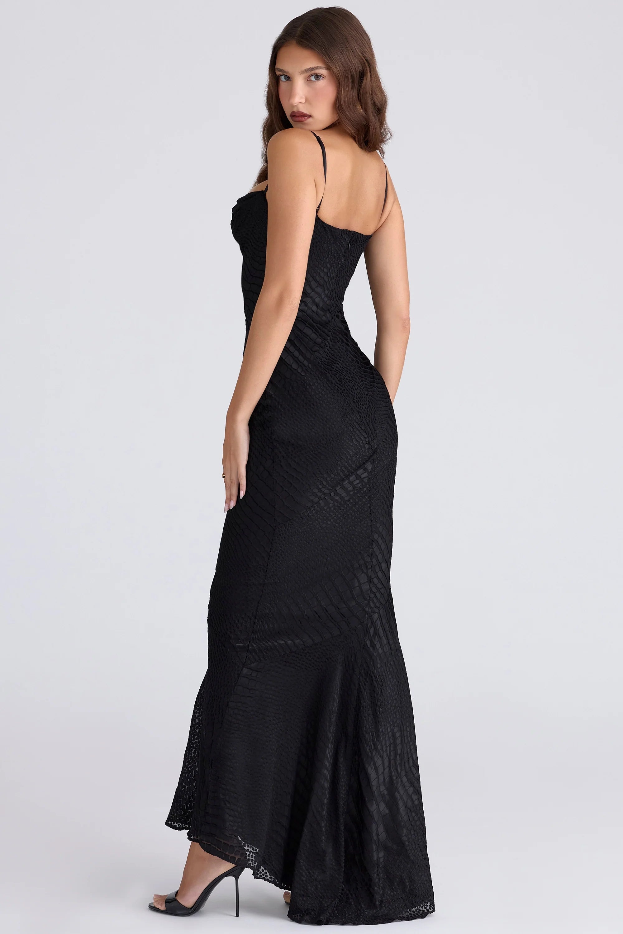 black devoré satin maxi gown limited edition
