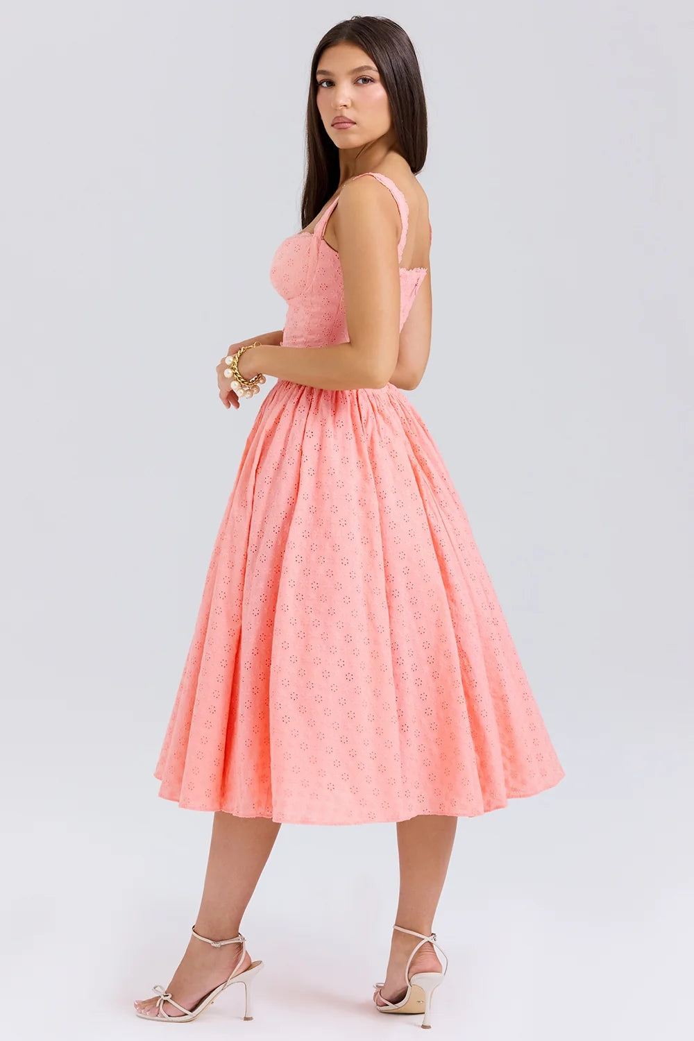 peach broderie anglais midi sundress