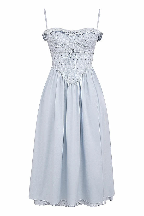 soft blue cotton broderie anglais midi sundress