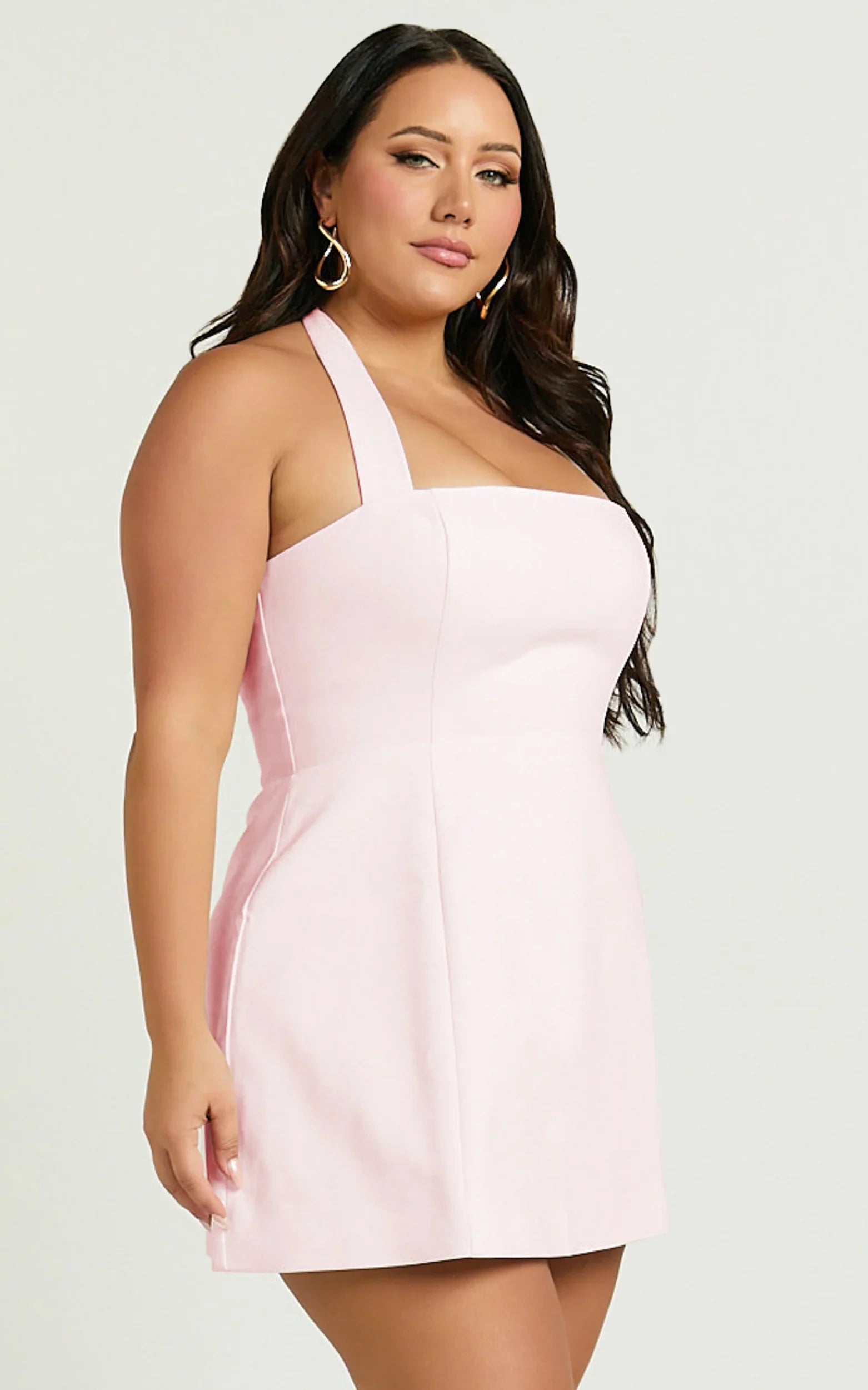 Dante Mini Dress Halter Neck Tie Tulip Skirt Dress in Pink