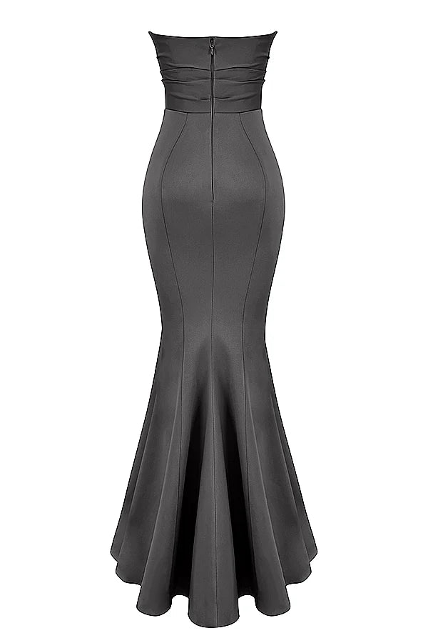 shadow satin strapless gown