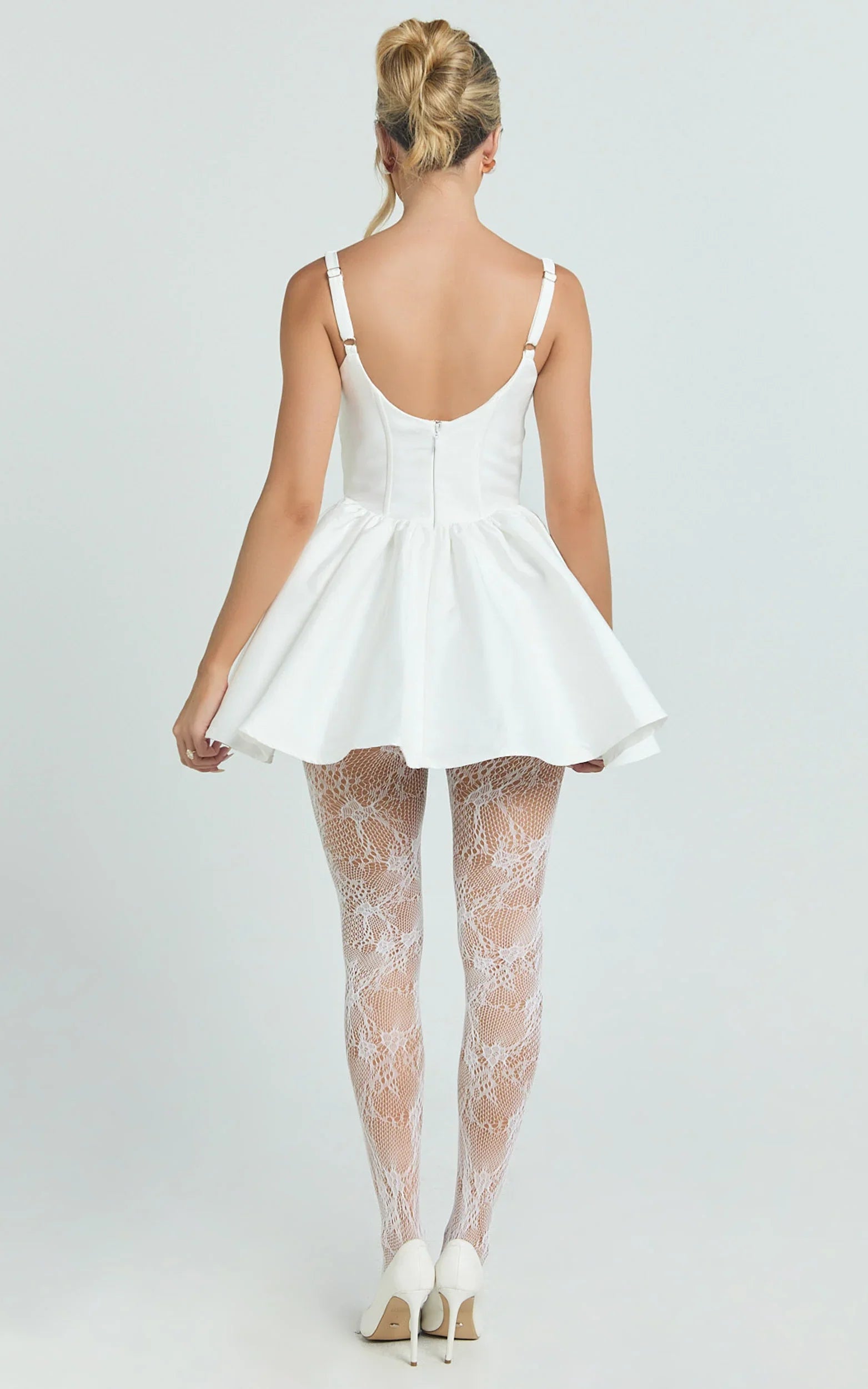 Charlee Mini Dress Plunge Fit And Flare Dress in Ivory
