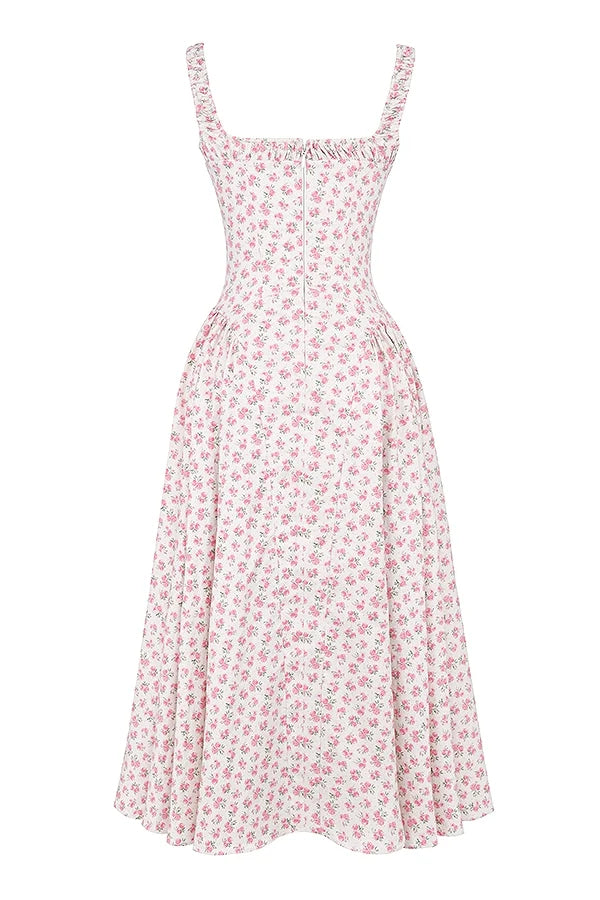 white rosebud print cotton midi sundress