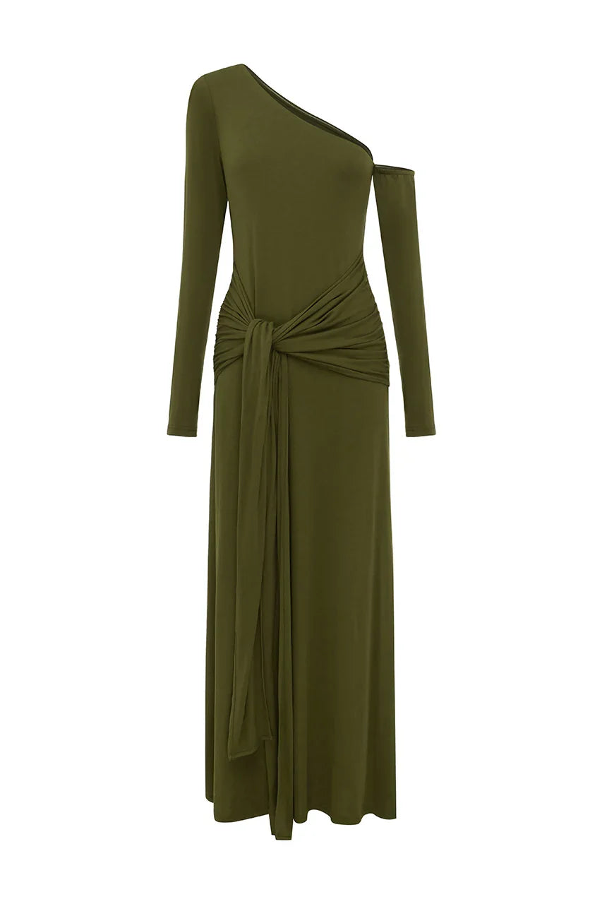 BIANCA ONE SHOULDER MAXI DRESS ARMY GREEN