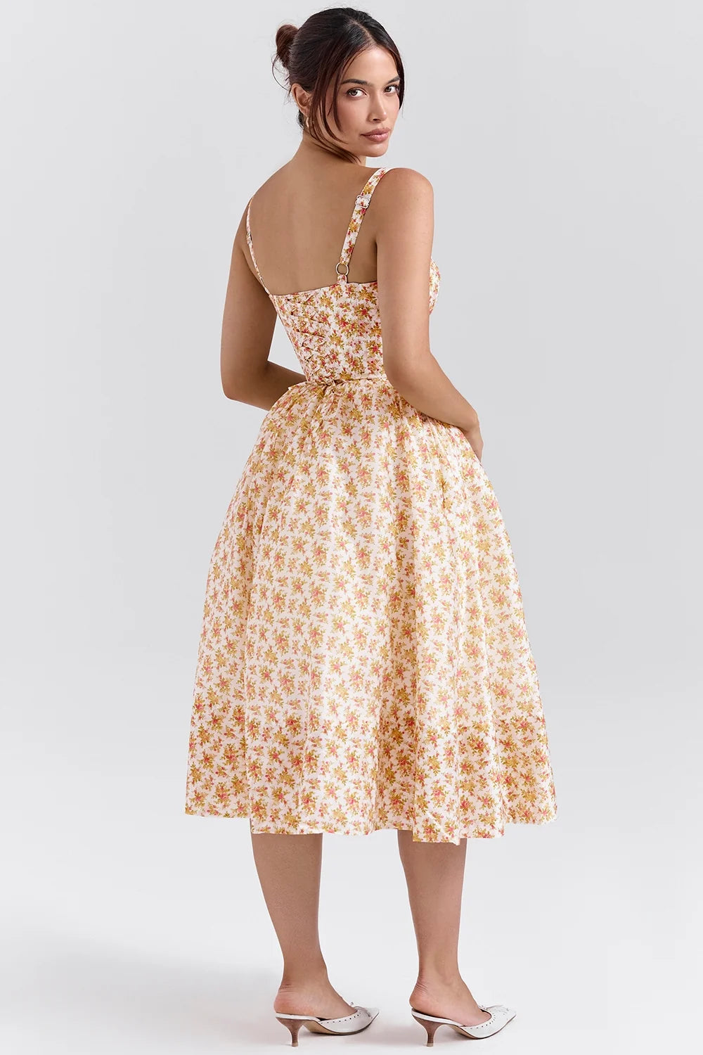 royal rose print corset midi sundress