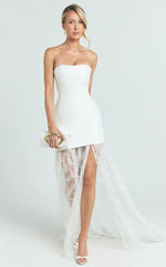 Alegra Maxi Dress Peplum Bodice Lace Skirt Dress in Ivory