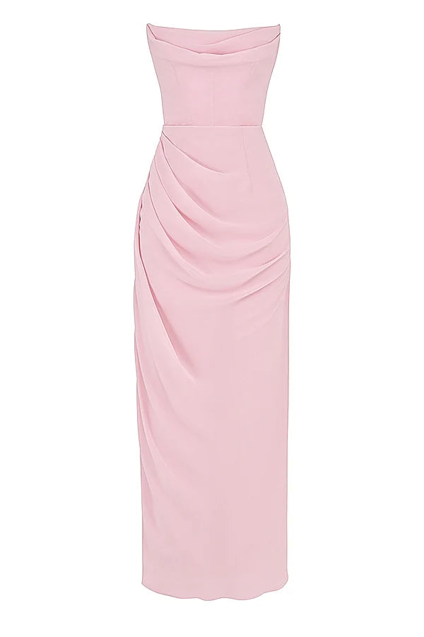 pink quartz georgette strapless gown