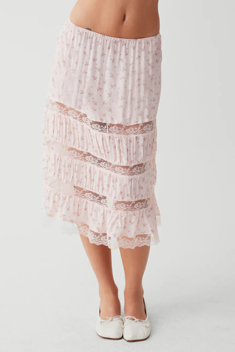 Solstice Floral Midi Skirt Baby Bouquet Pink