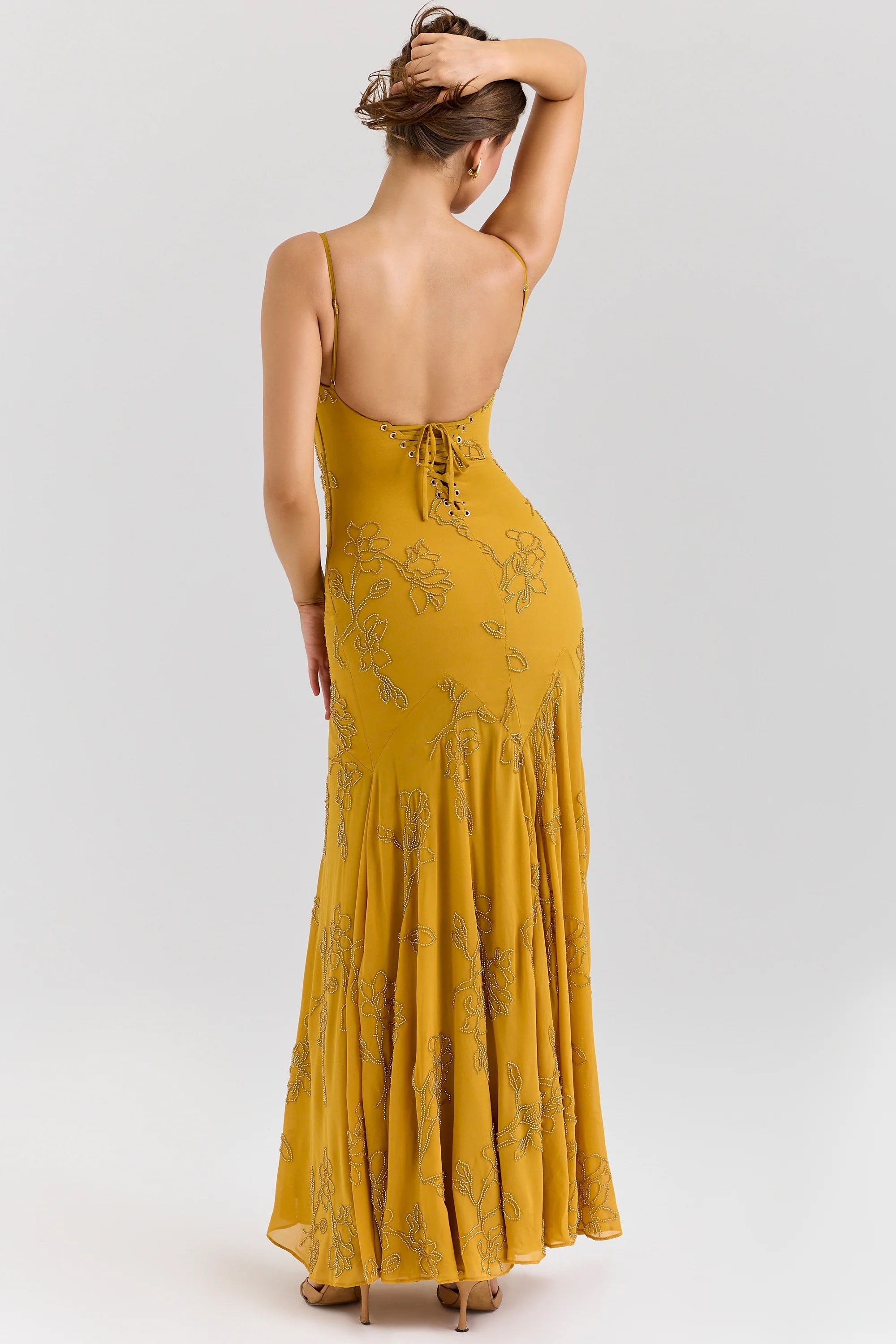 gold embellished hand beaded maxi dress