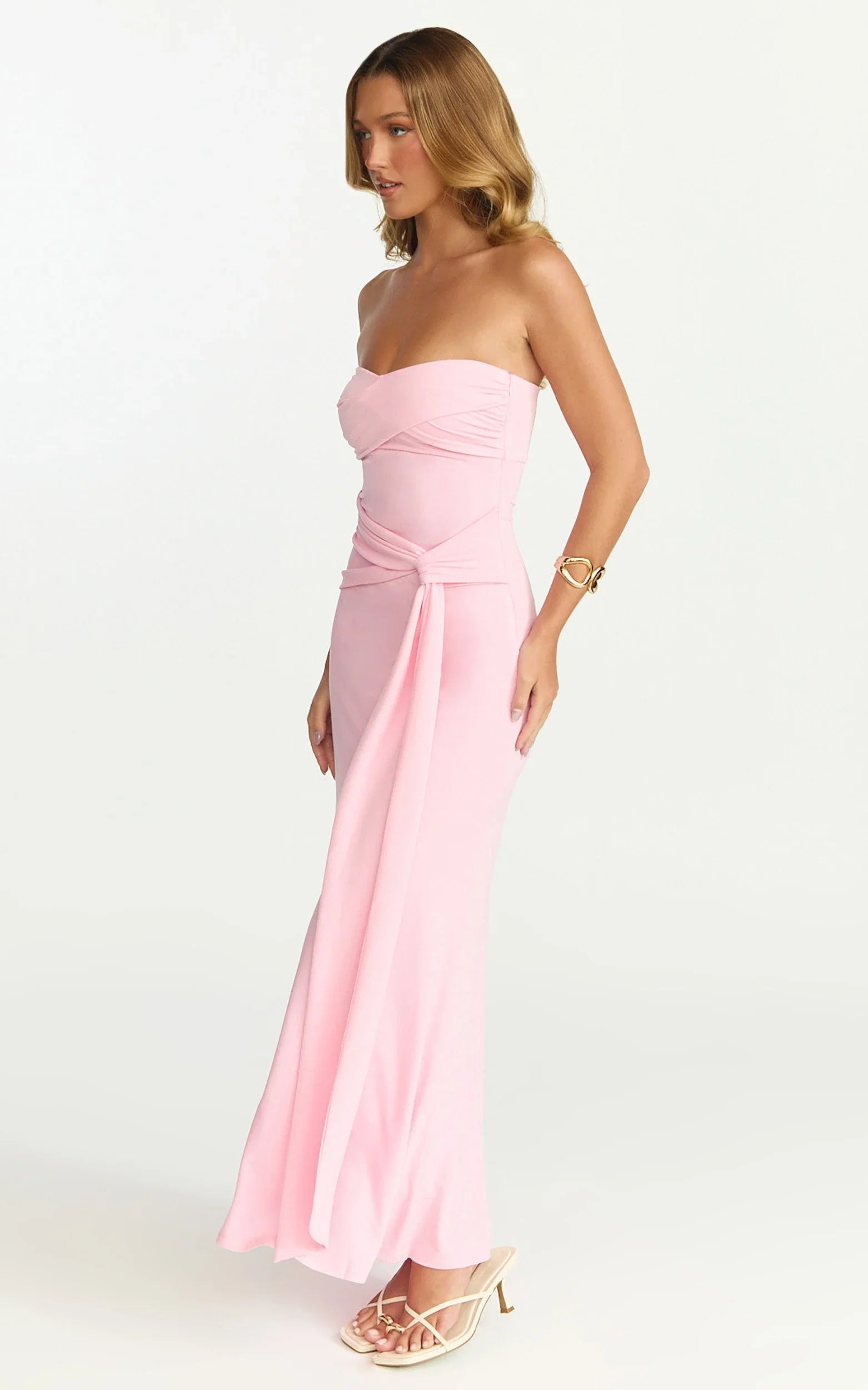 Aria Maxi Dress Strapless Tie Waist Dress in Pink