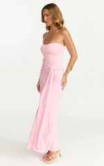 Aria Maxi Dress Strapless Tie Waist Dress in Pink