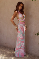 XYLIA HALTER LOW PLUNGE MAXI DRESS CAMINO PINK
