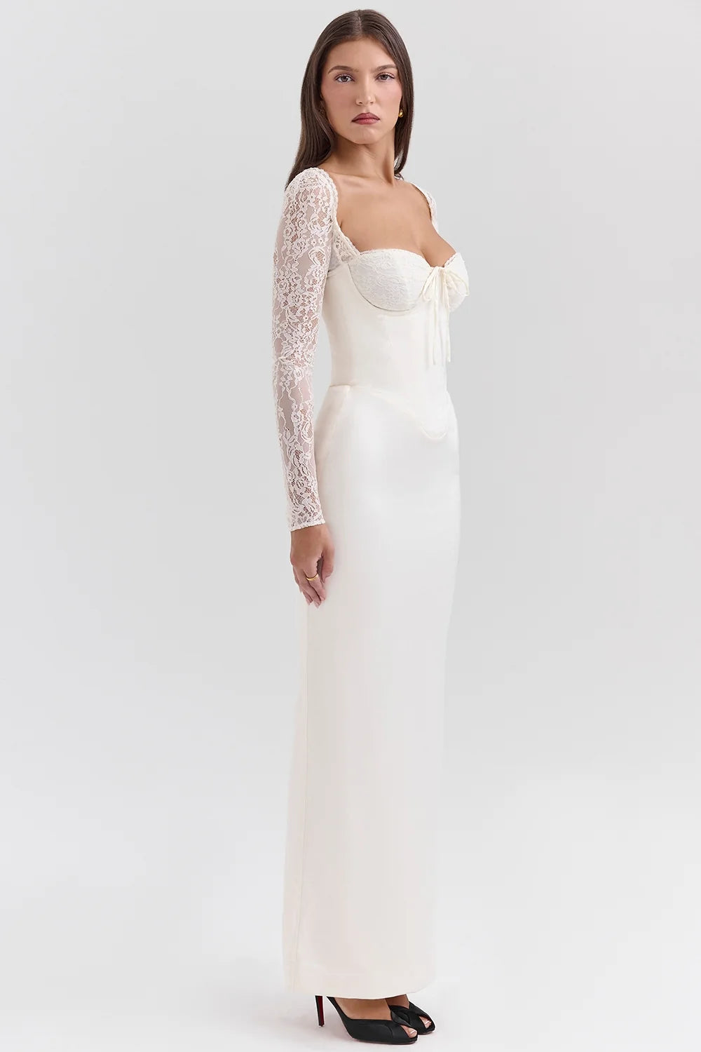 vintage ivory satin maxi dress
