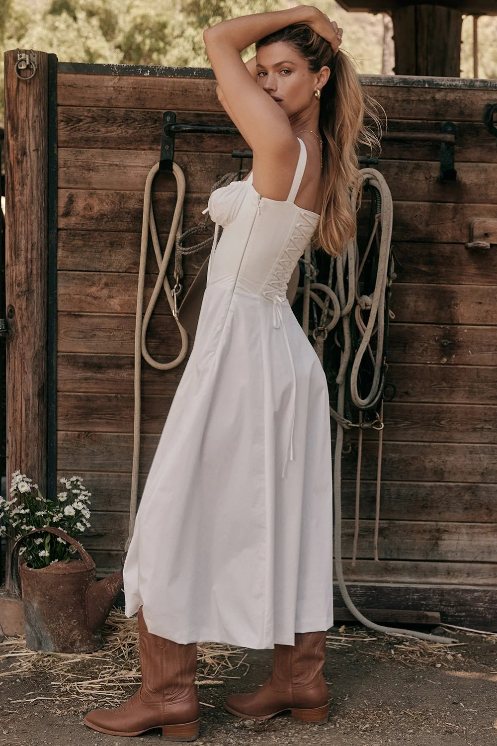 white bustier sundress