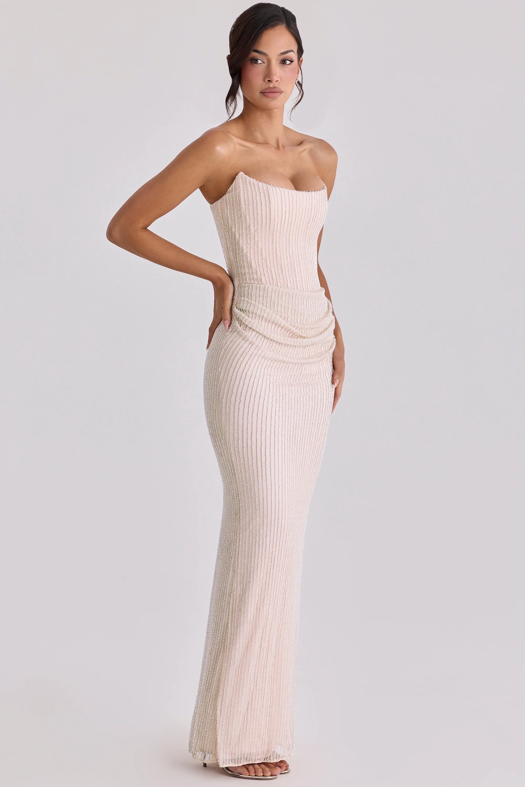 champagne hand embellished beaded bridal gown