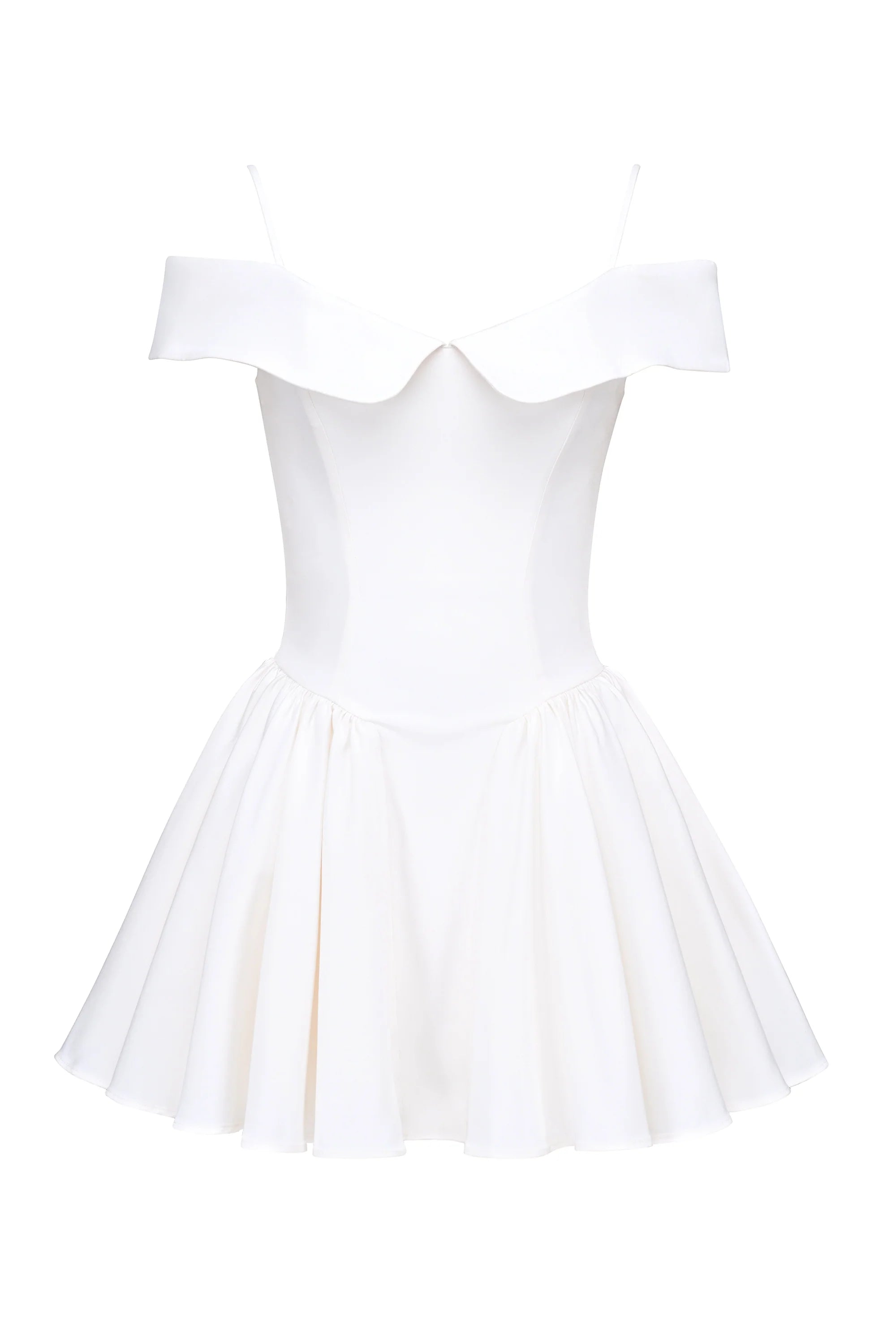 white twill off shoulder mini dress