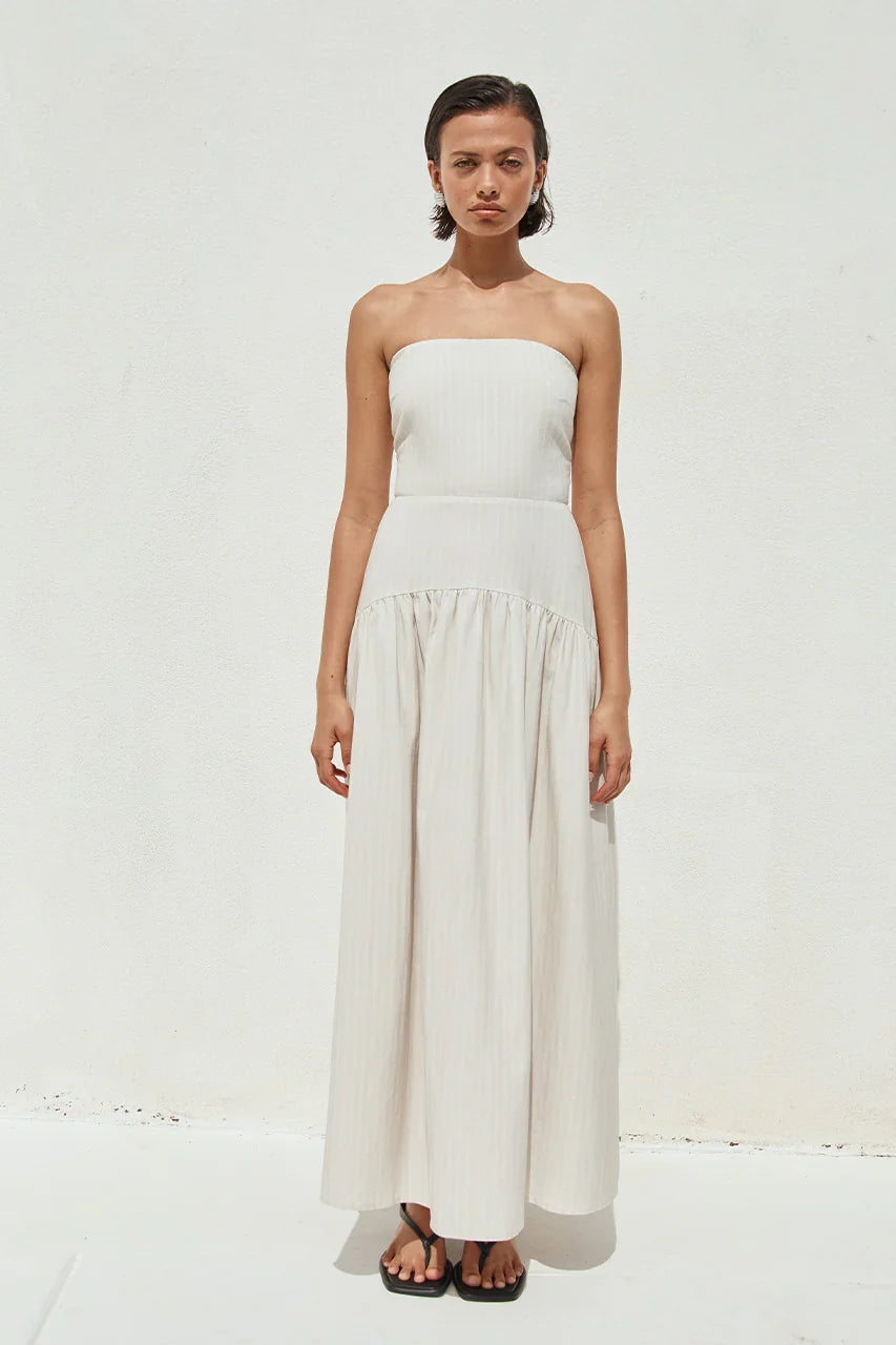HEATHER MIDI DRESS STONE PINSTRIPE