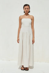 HEATHER MIDI DRESS STONE PINSTRIPE