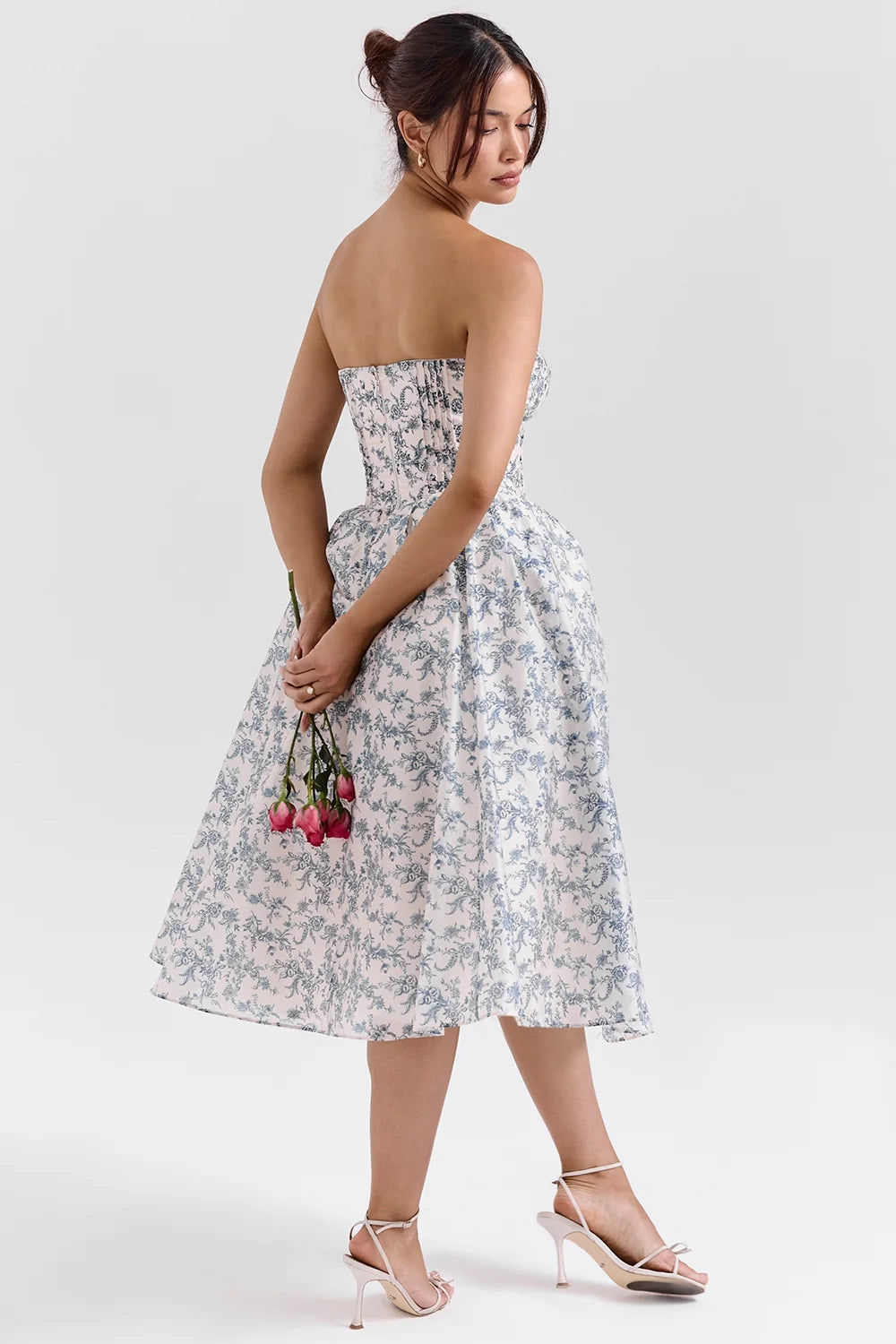 english porcelain print strapless sundress