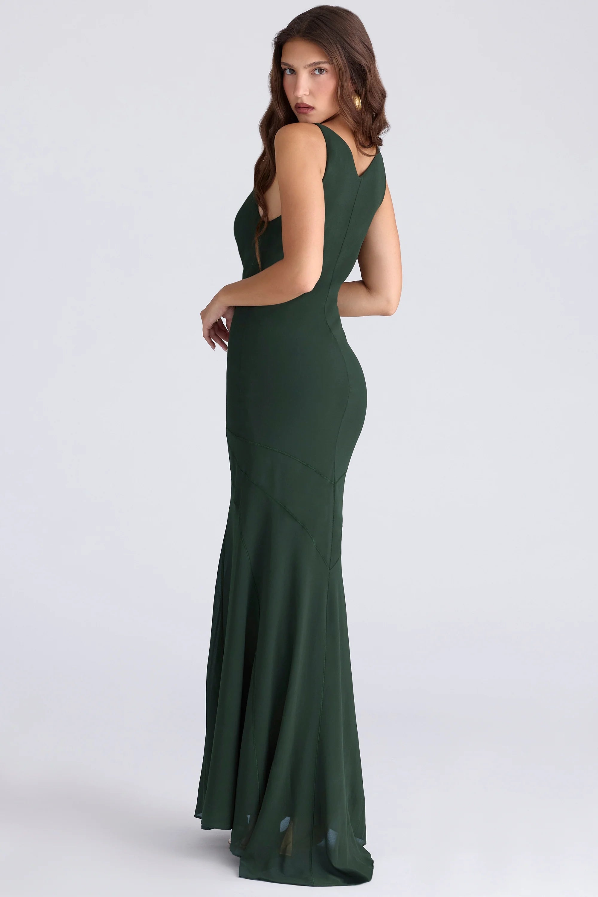 forest green georgette panelled maxi dress