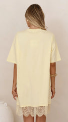 Saya T Shirt Lace Mini Dress Yellow