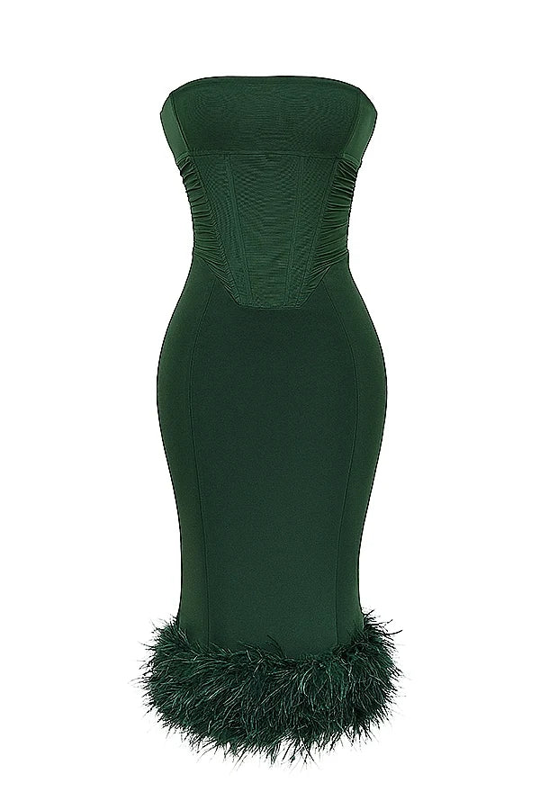 emerald green strapless corset dress