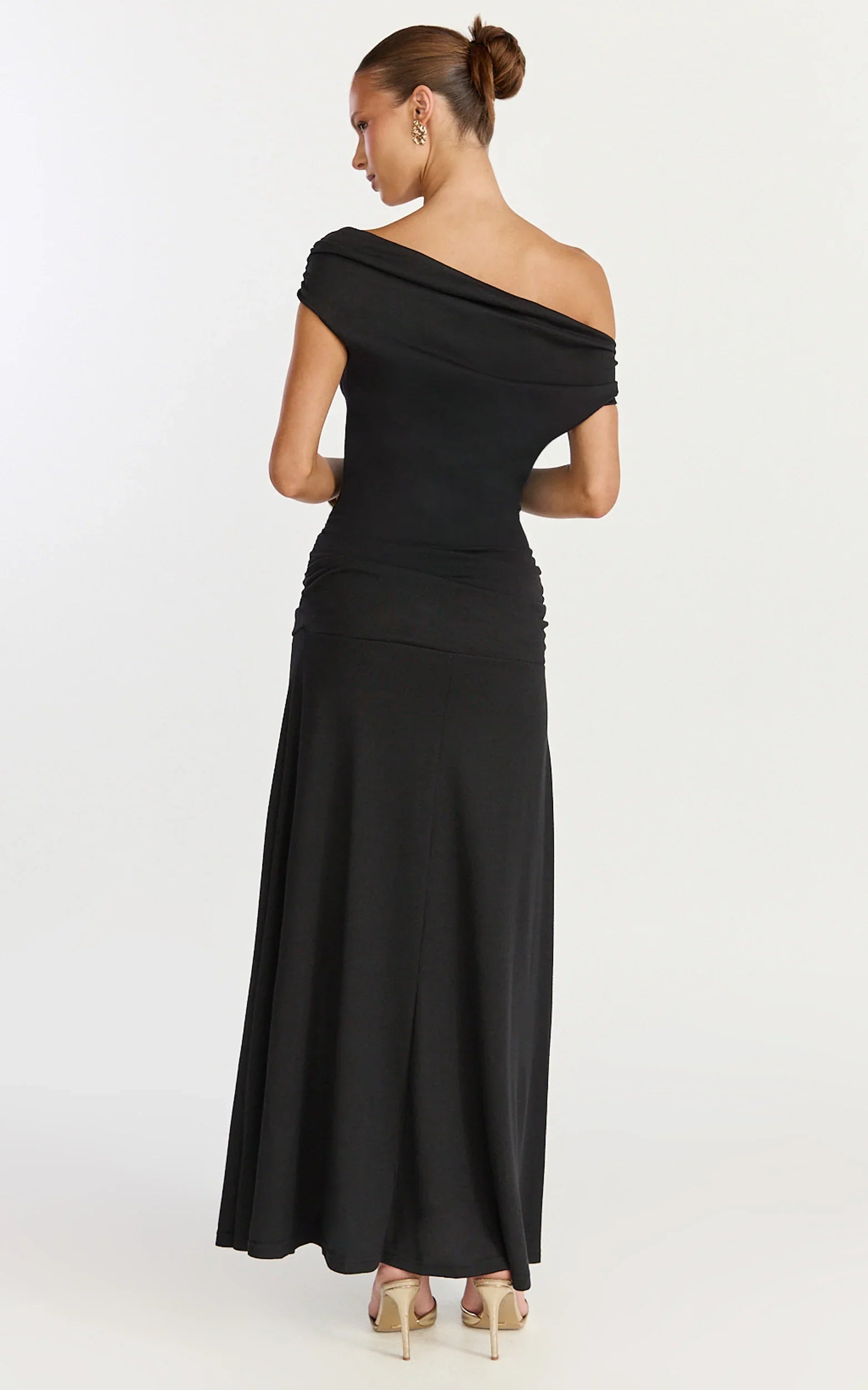 Ophelia Maxi Dress Off Shoulder Ruched Fit And Flare Dress in Black