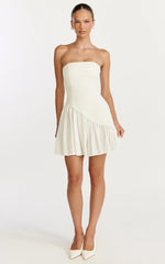 Calla Mini Dress Strapless Gathered Asymmetric Dropped Waist Dress in White