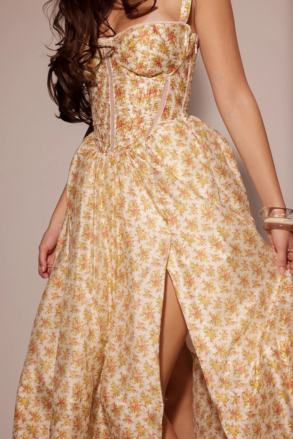 royal rose print corset midi sundress