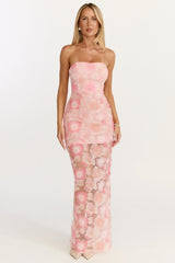 Lima Maxi Dress Strapless Floral Embellished Column Dress in Pink