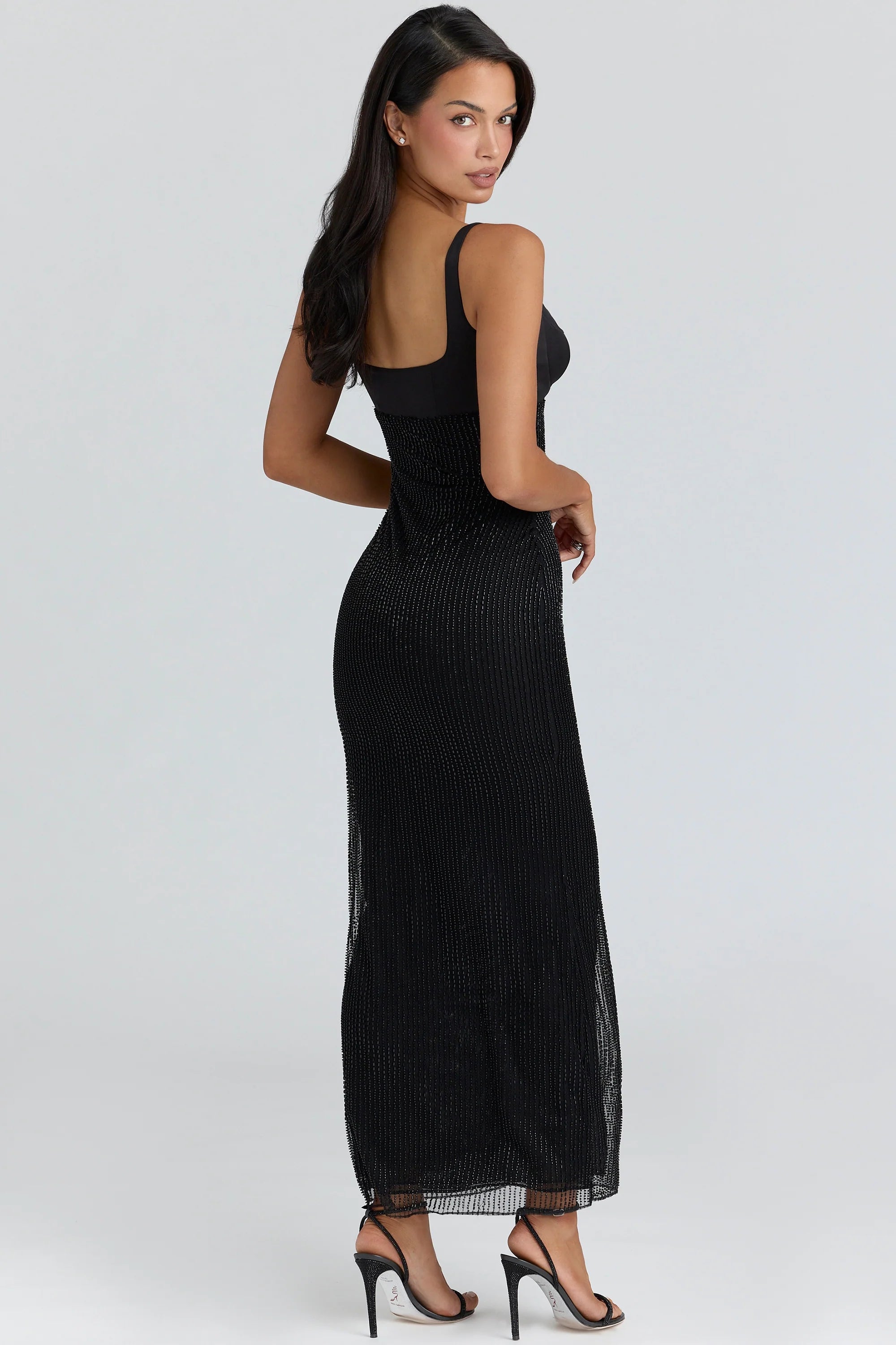 black hand beaded embellished maxi dress limited edition