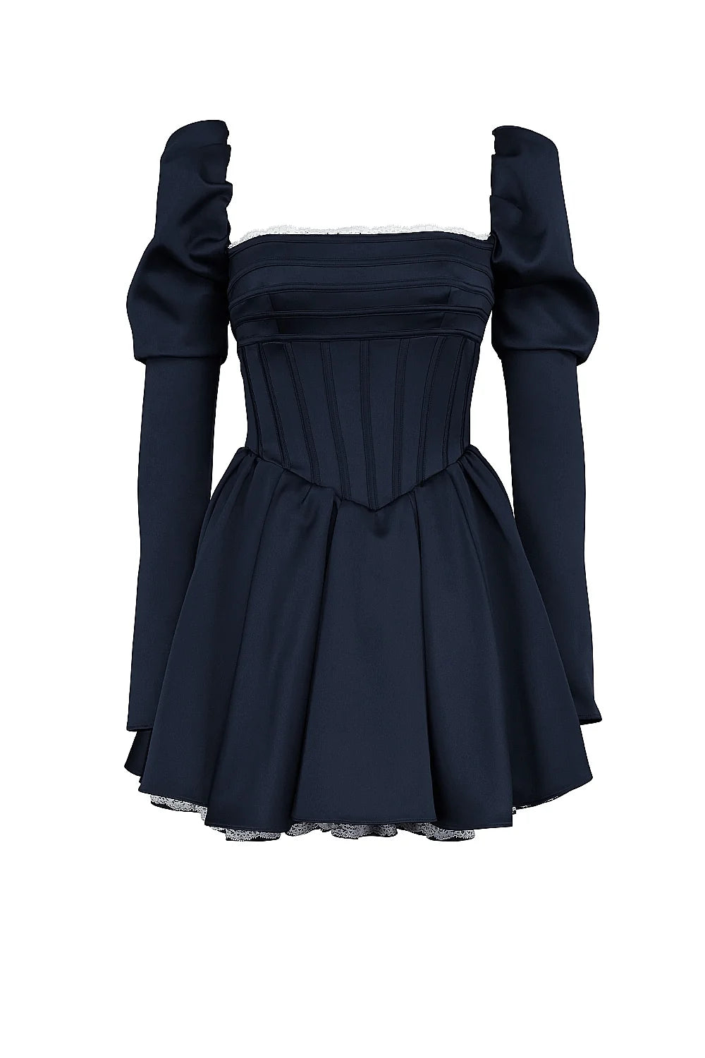 midnight satin puff sleeve mini dress sale
