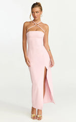 Mae Midi Dress Resin O Ring Fitted Dress in Pink