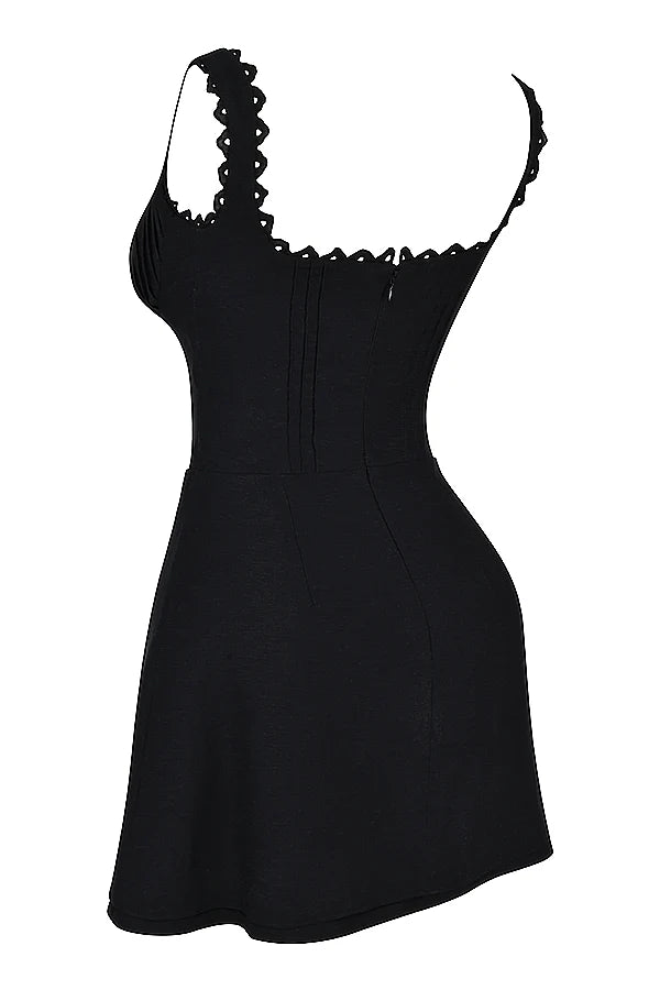 black pin tuck mini dress