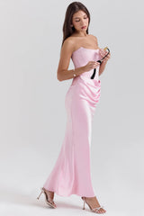 rose shadow strapless corset maxi dress