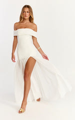 Florence Maxi Dress Off Shoulder Sheer Skirt Dress in White