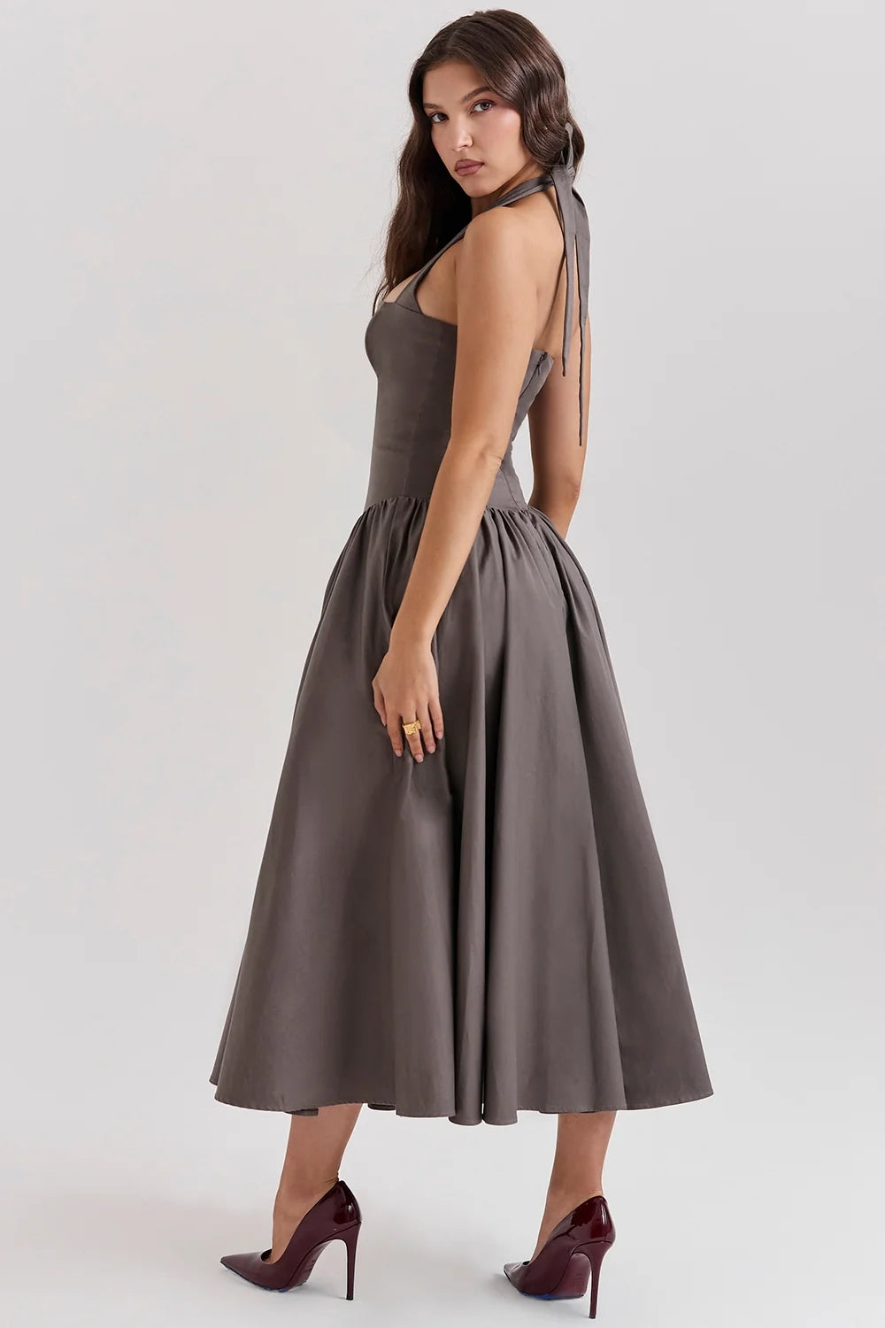 smoke halter midi dress
