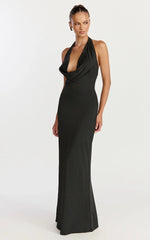 Sylvana Maxi Dress Cowl Halter Neck Bodycon Dress in Black