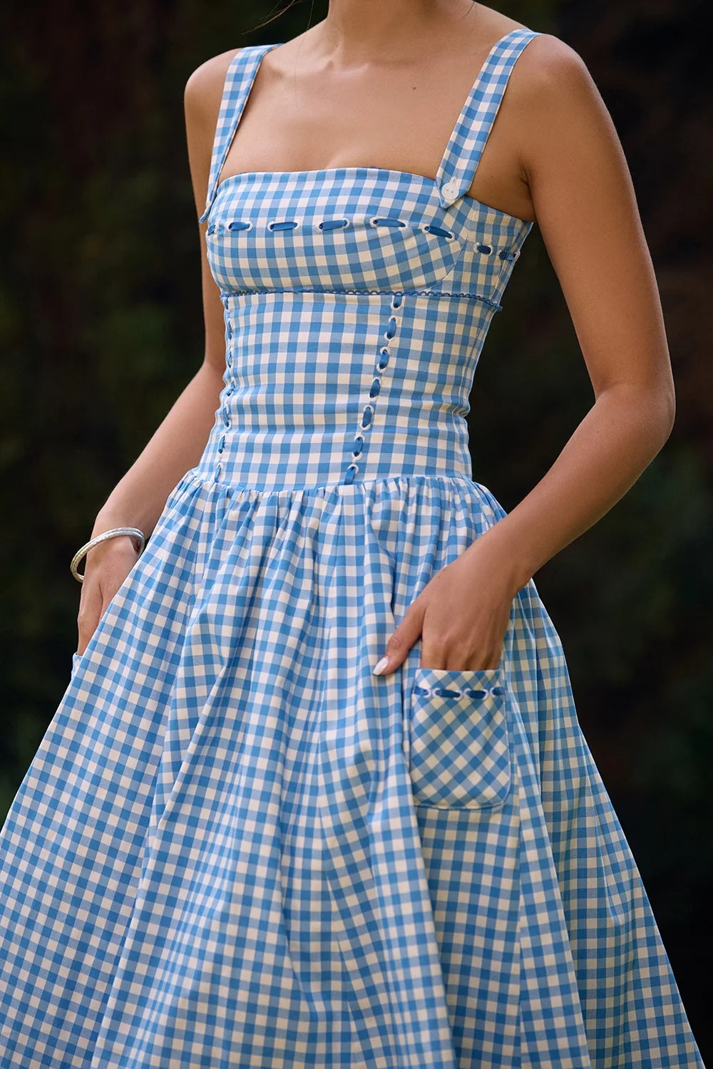 regatta blue gingham midi sundress