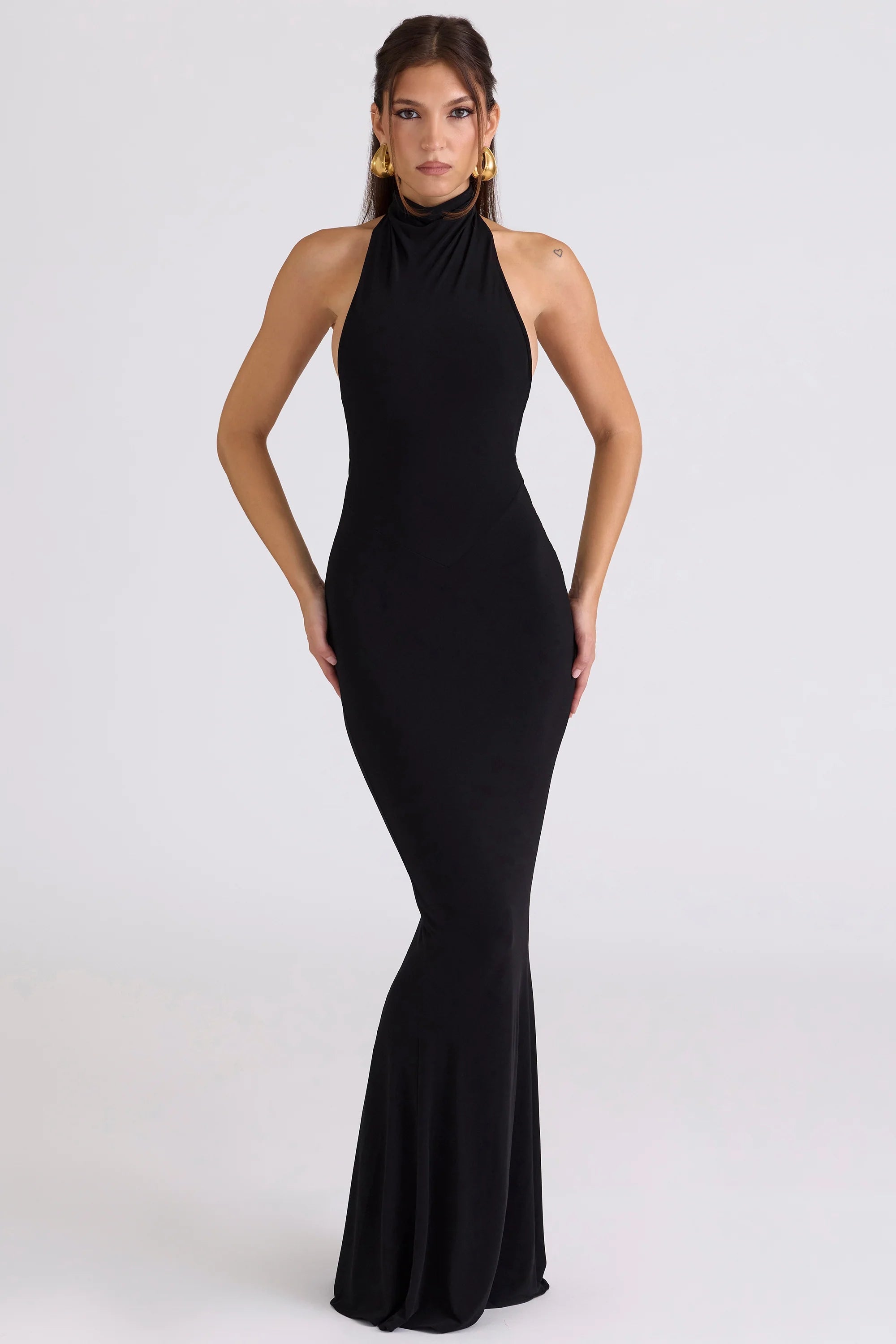 black backless silhouette maxi dress limited edition