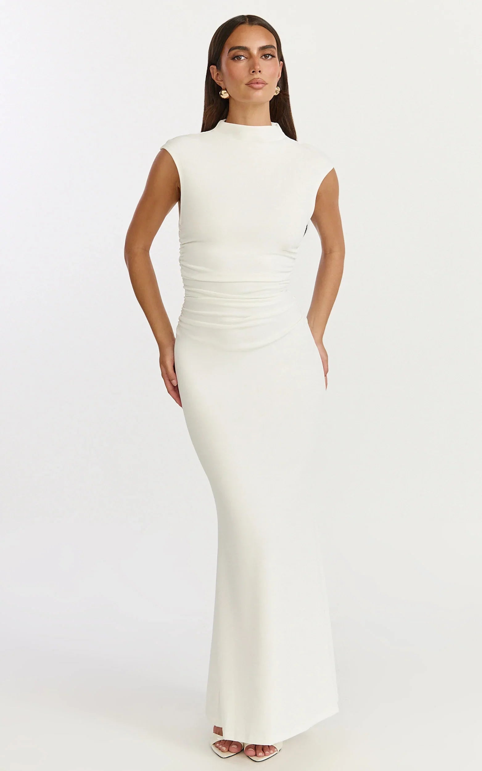 Eira Maxi Dress High Neck Cap Sleeve Maxi Dress in White