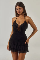 AVANI DEEP V RUFFLE MINI DRESS BLACK