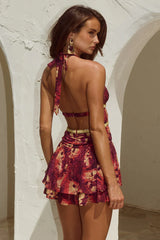 XYLIA HALTER LOW PLUNGE MINI DRESS ELIANA RED