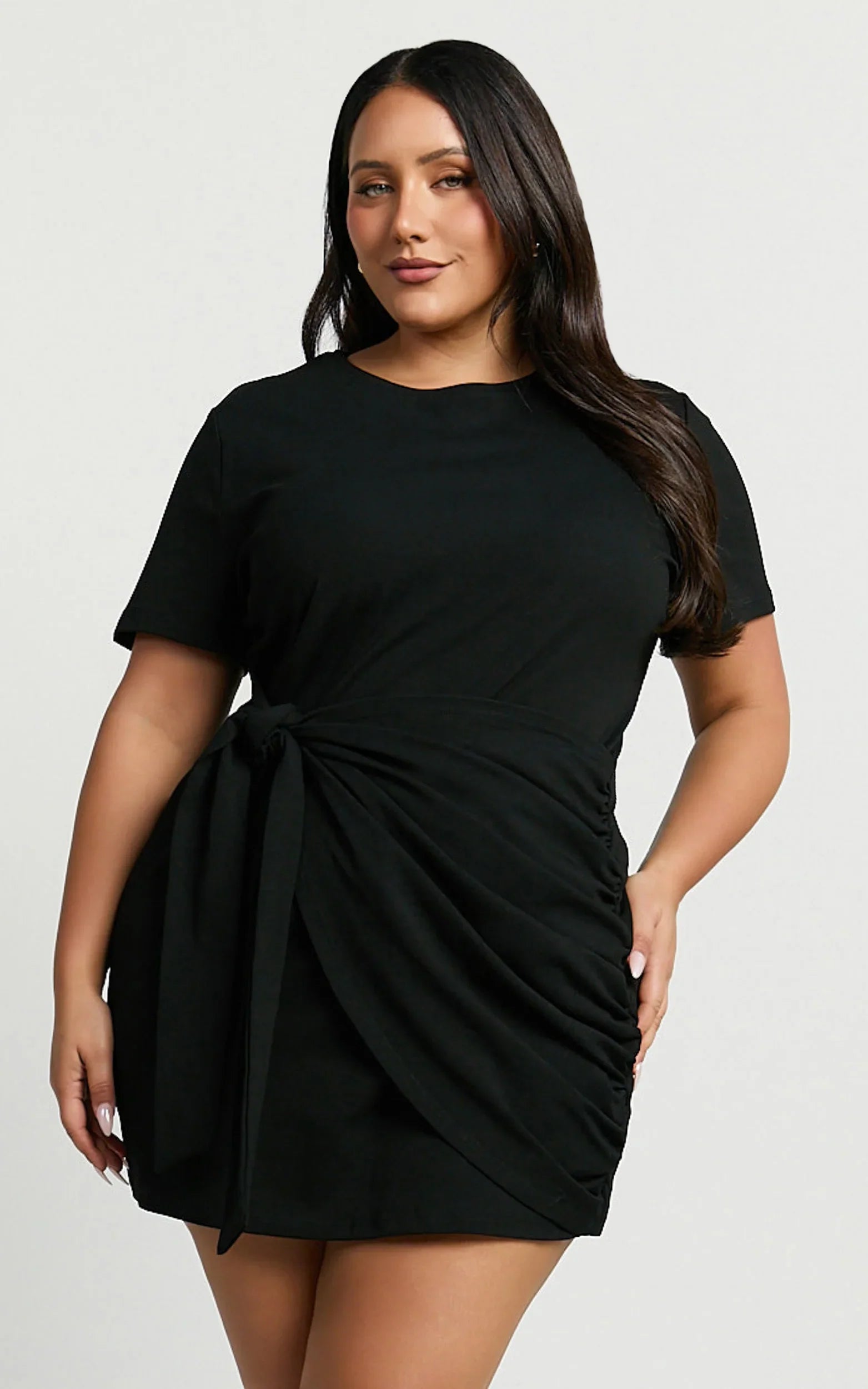 Candace Mini Dress Faux Wrap Shift Dress in Black