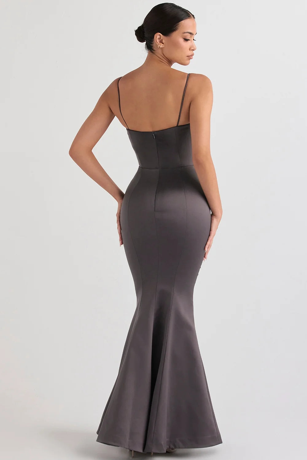 shadow satin fishtail gown