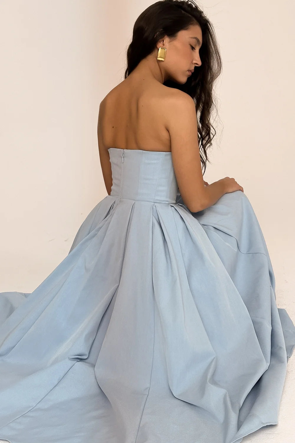 tuscan blue strapless midi sundress