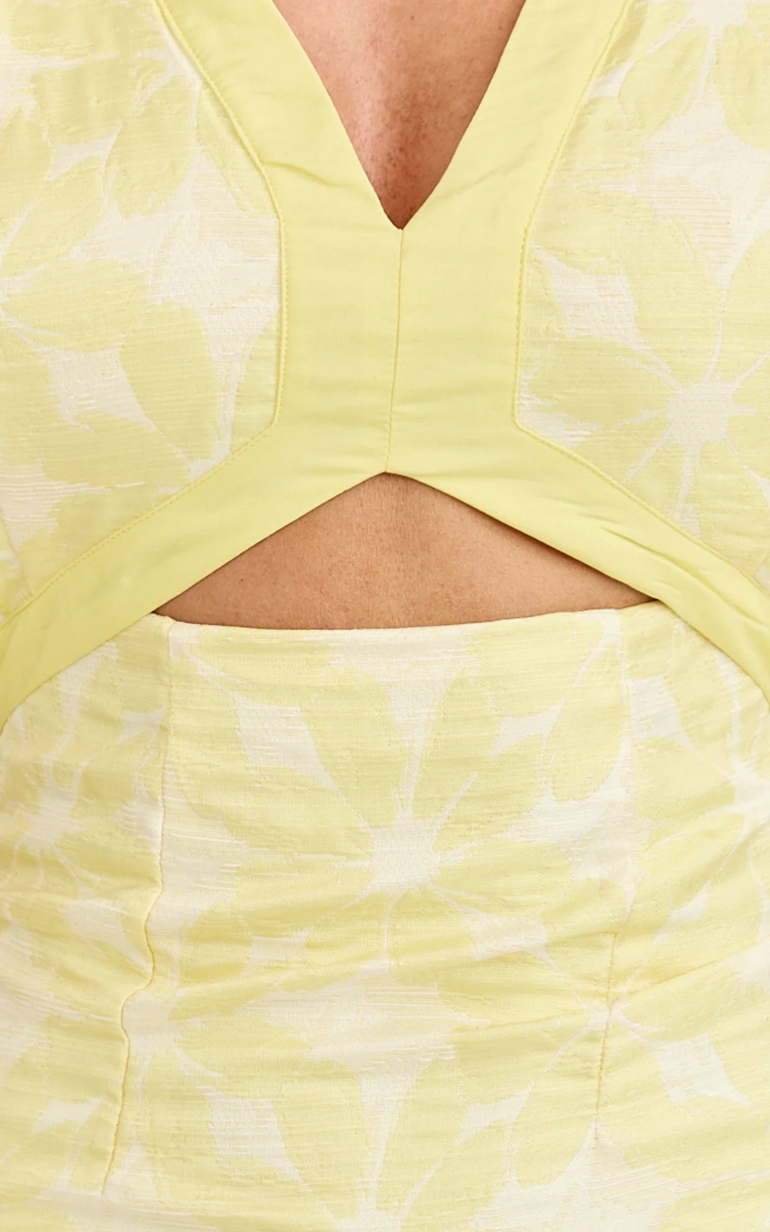 Diana Mini Dress Jacquard Short Sleeve Cut Out Dress in Lemon